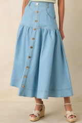 Town & Country Light Wash Denim Button-Down Maxi Skirt