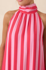 Make Your Move Fuchsia & Light Pink Stripe Halter Maxi Dress