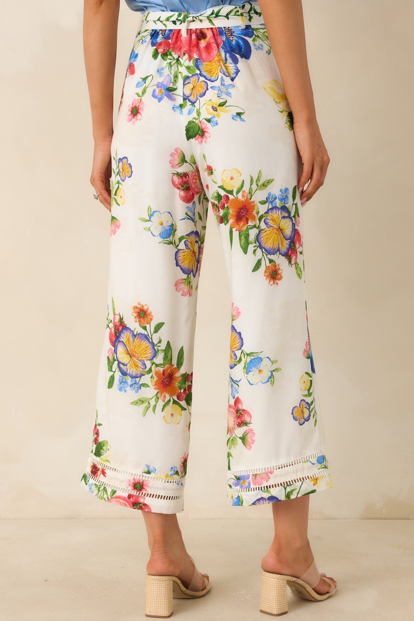 Gather & Go Ivory Multi Floral Wide Leg Pants