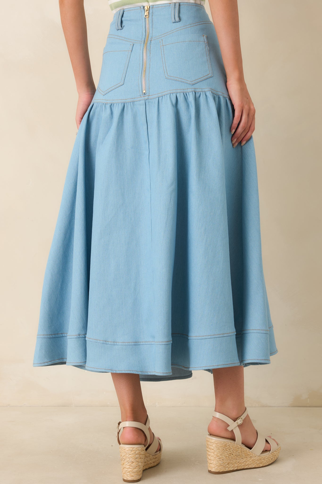 Town & Country Light Wash Denim Button-Down Maxi Skirt