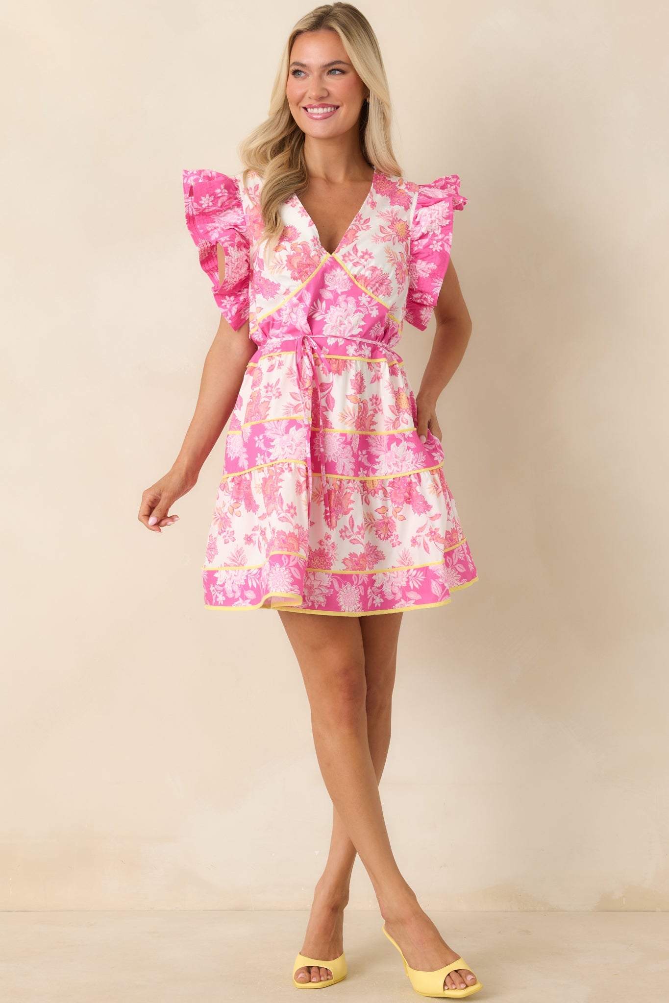 Sunshine & Sweet Whispers Pink Floral Cotton Mini Dress