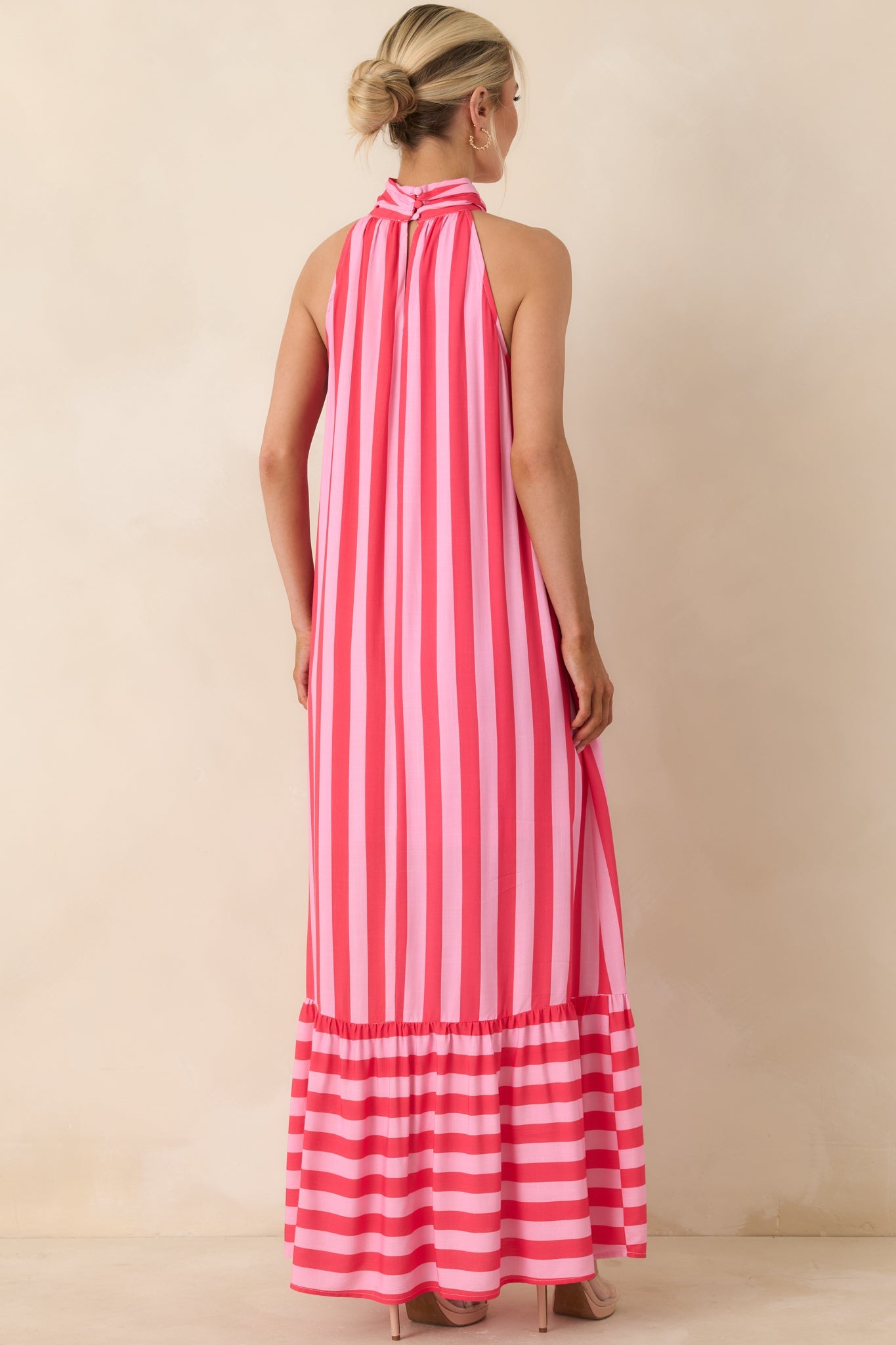 Make Your Move Fuchsia & Light Pink Stripe Halter Maxi Dress