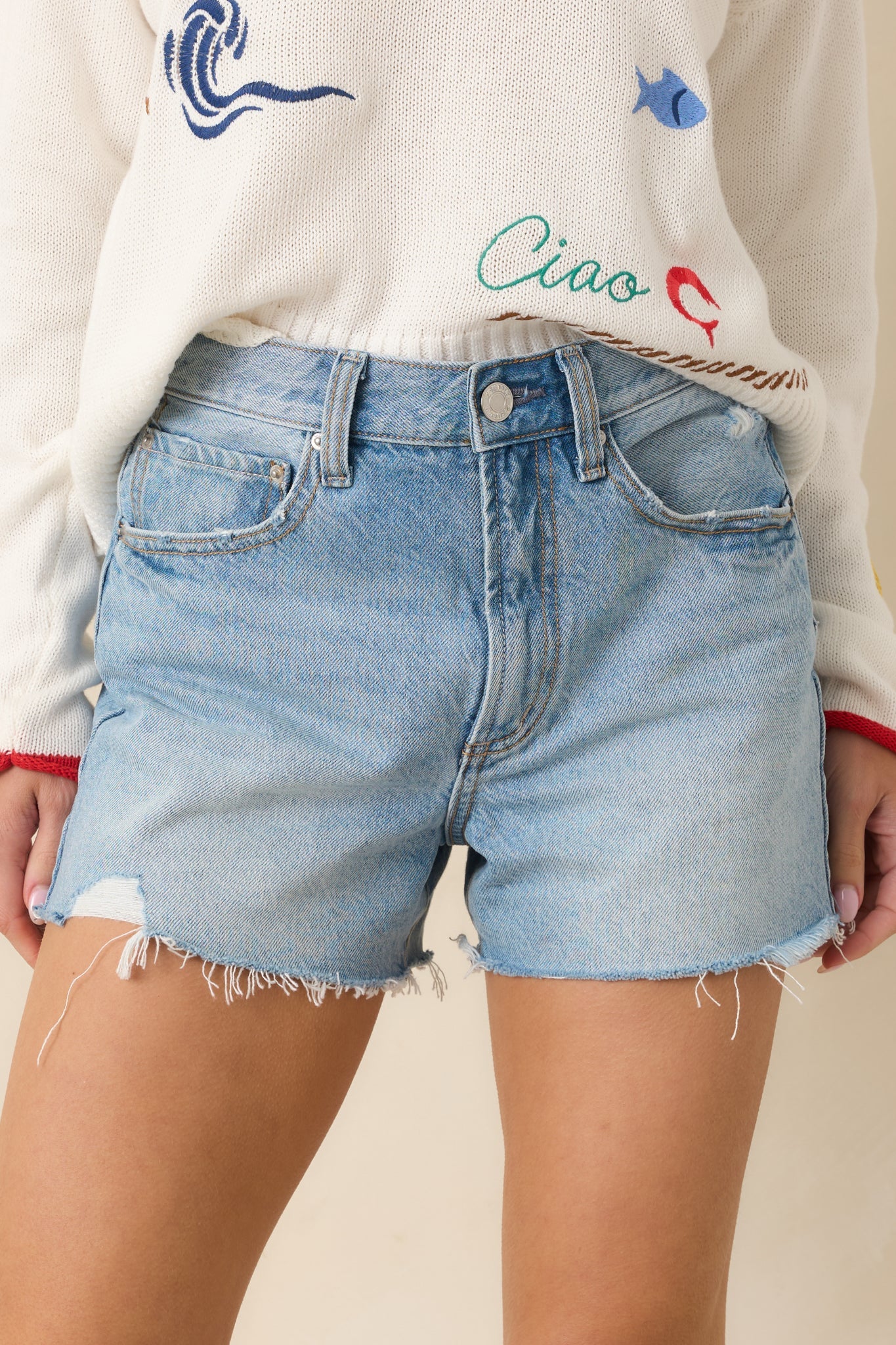 Z Supply Alex Light Wash High Rise Cut-Off Cotton Denim Shorts