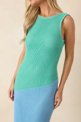 Cool Current Mint & Periwinkle Color Block Knit Midi Dress