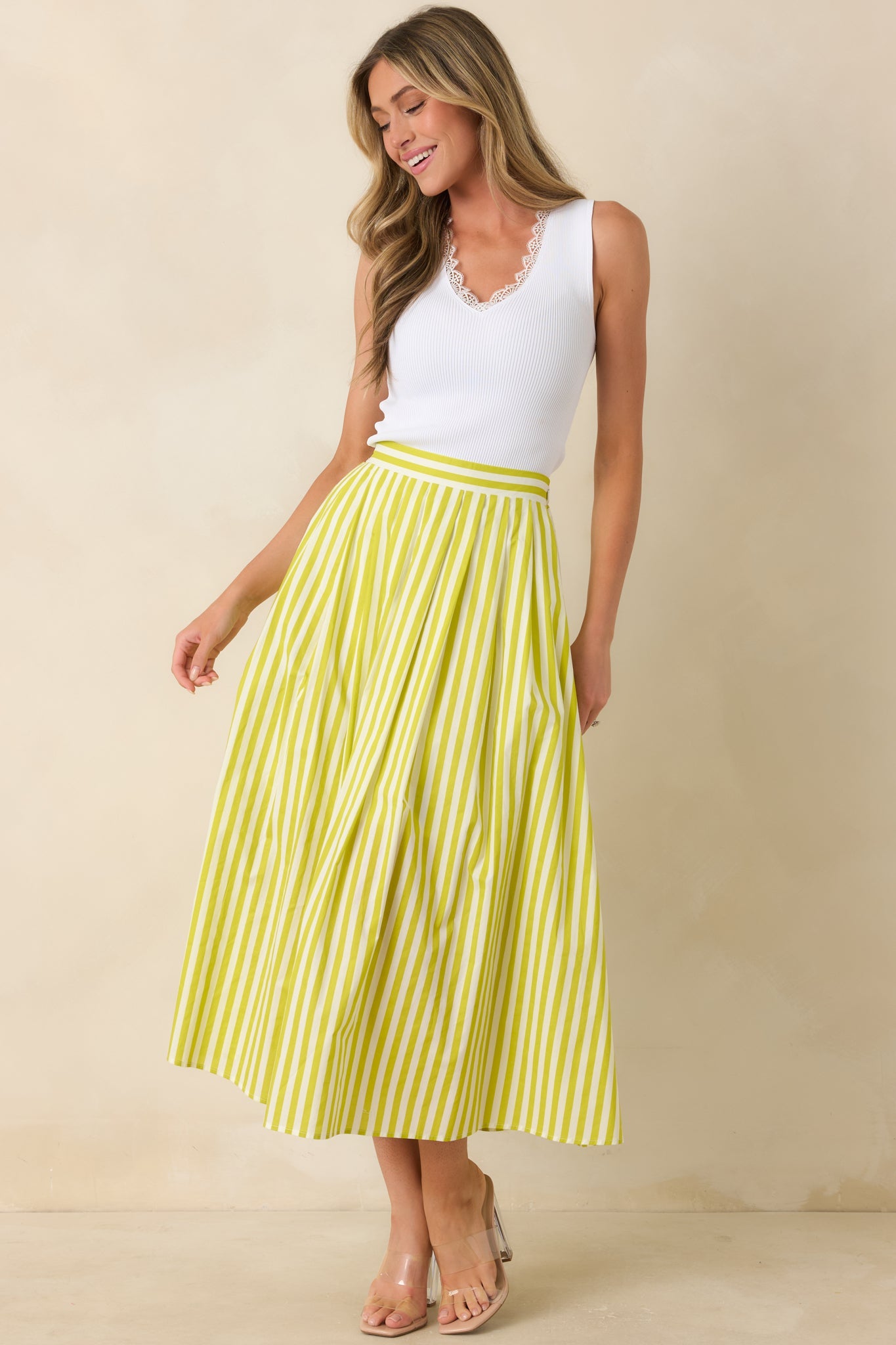 Making Moves Chartreuse Green Stripe Cotton Maxi Skirt