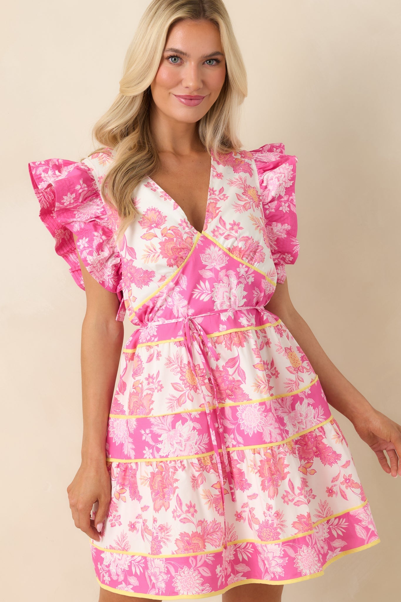 Sunshine & Sweet Whispers Pink Floral Cotton Mini Dress
