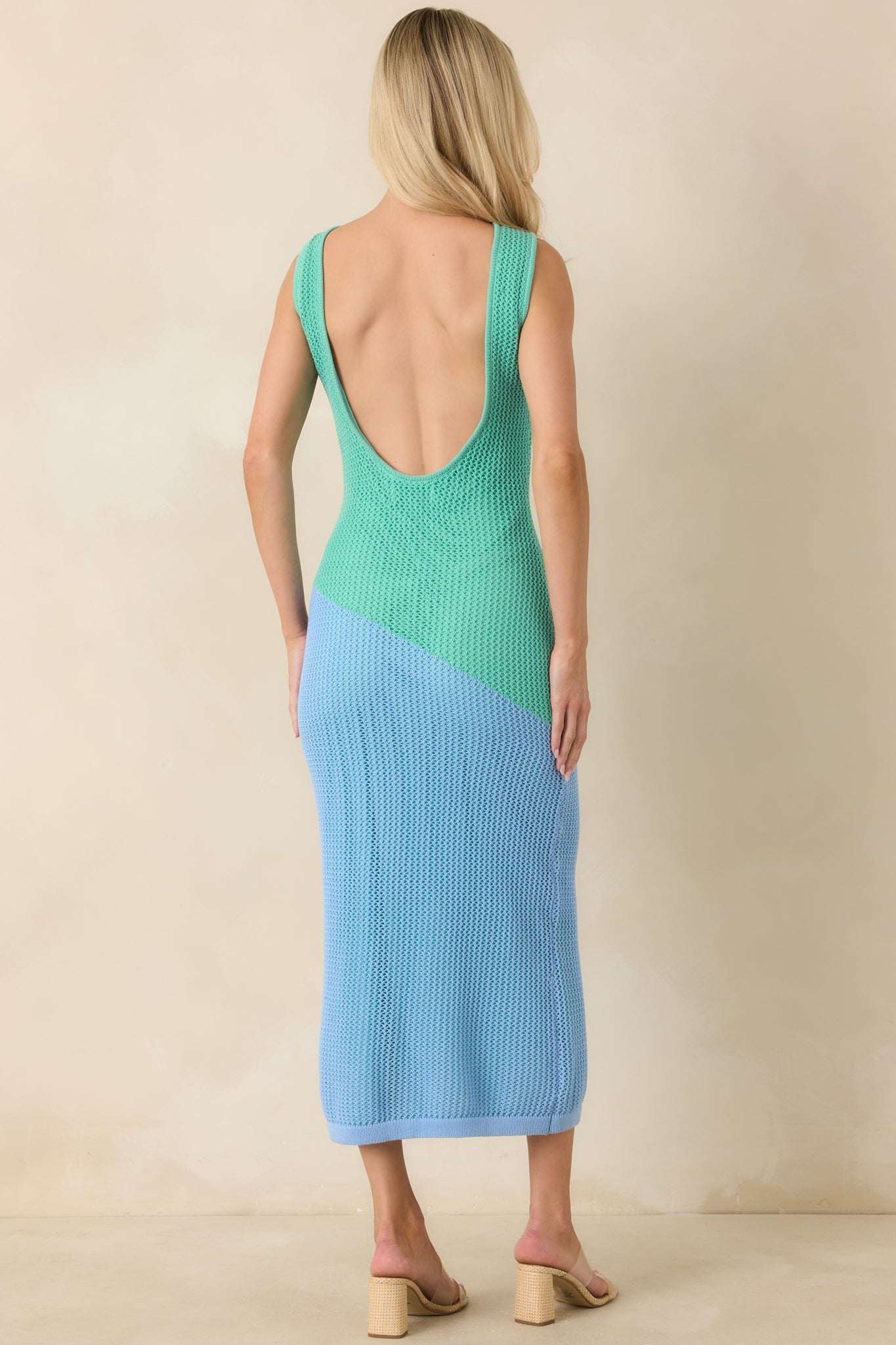Cool Current Mint & Periwinkle Color Block Knit Midi Dress