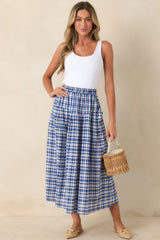 Fresh Air Feelings Blue Gingham Midi Skirt