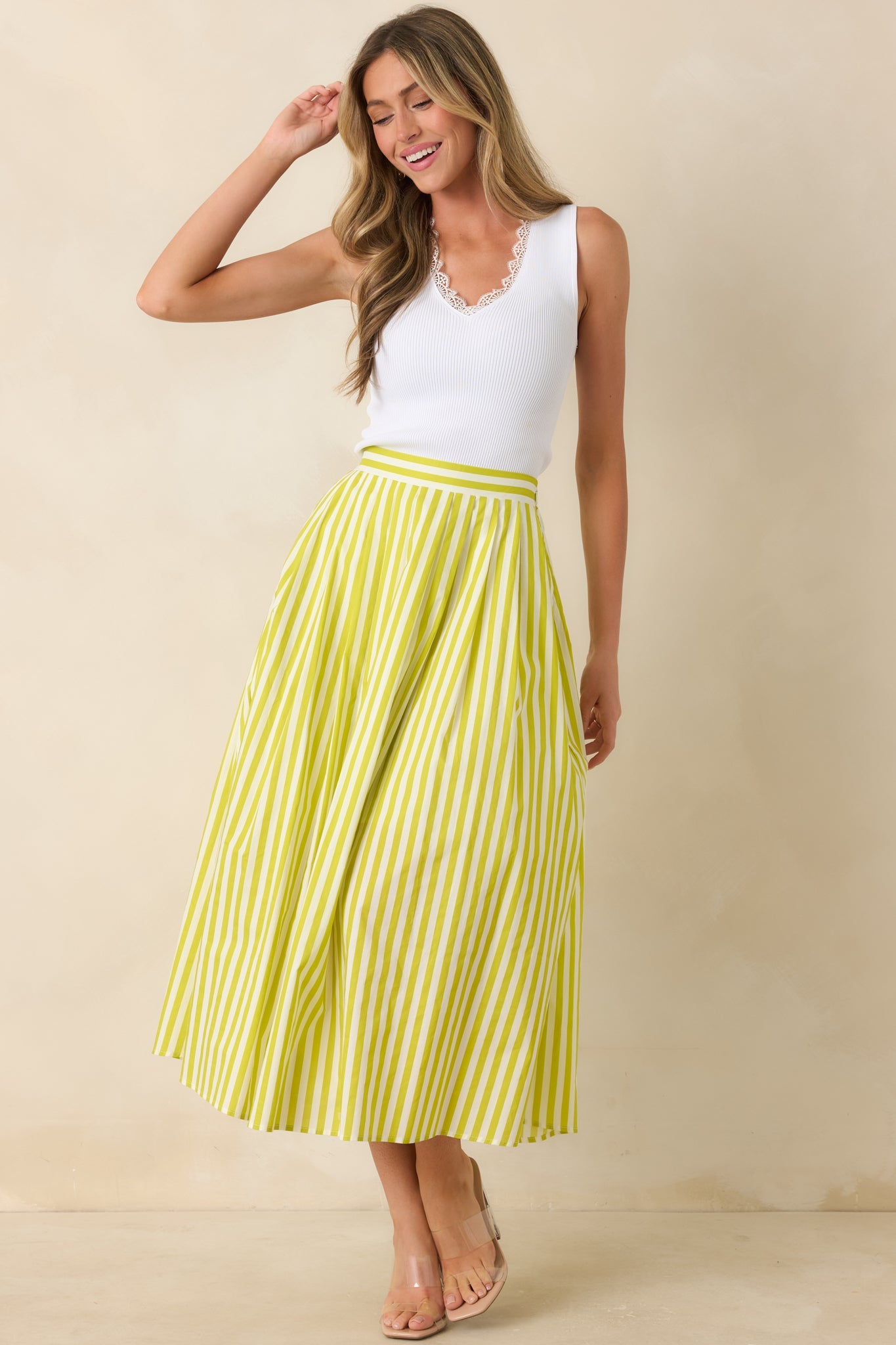 Making Moves Chartreuse Green Stripe Cotton Maxi Skirt