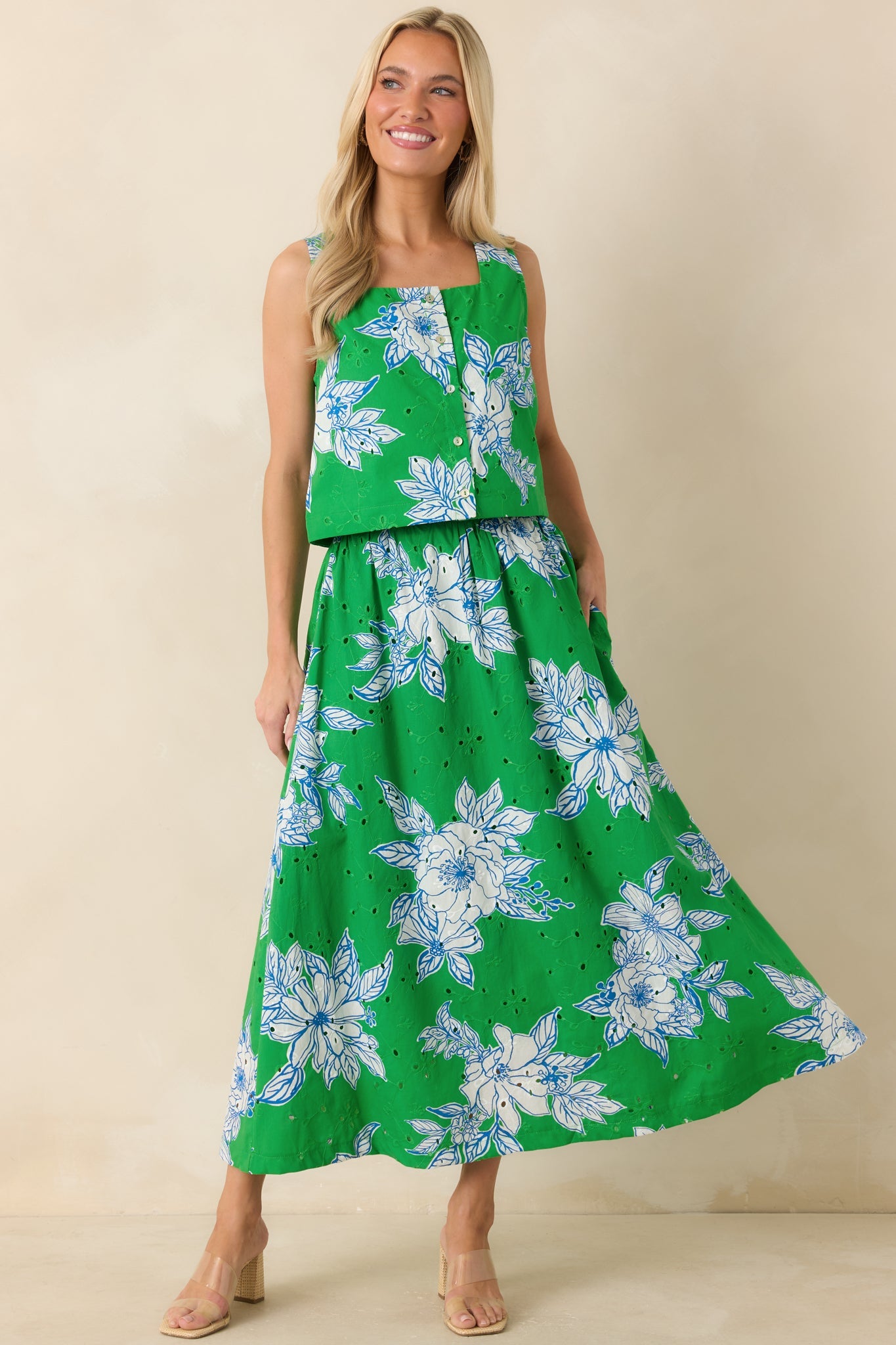 Just One of Those Days Green & White Floral Cotton Crop Top
