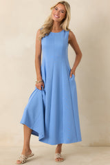 Soft Landing Light Blue Paneled Sleeveless Midi Dress