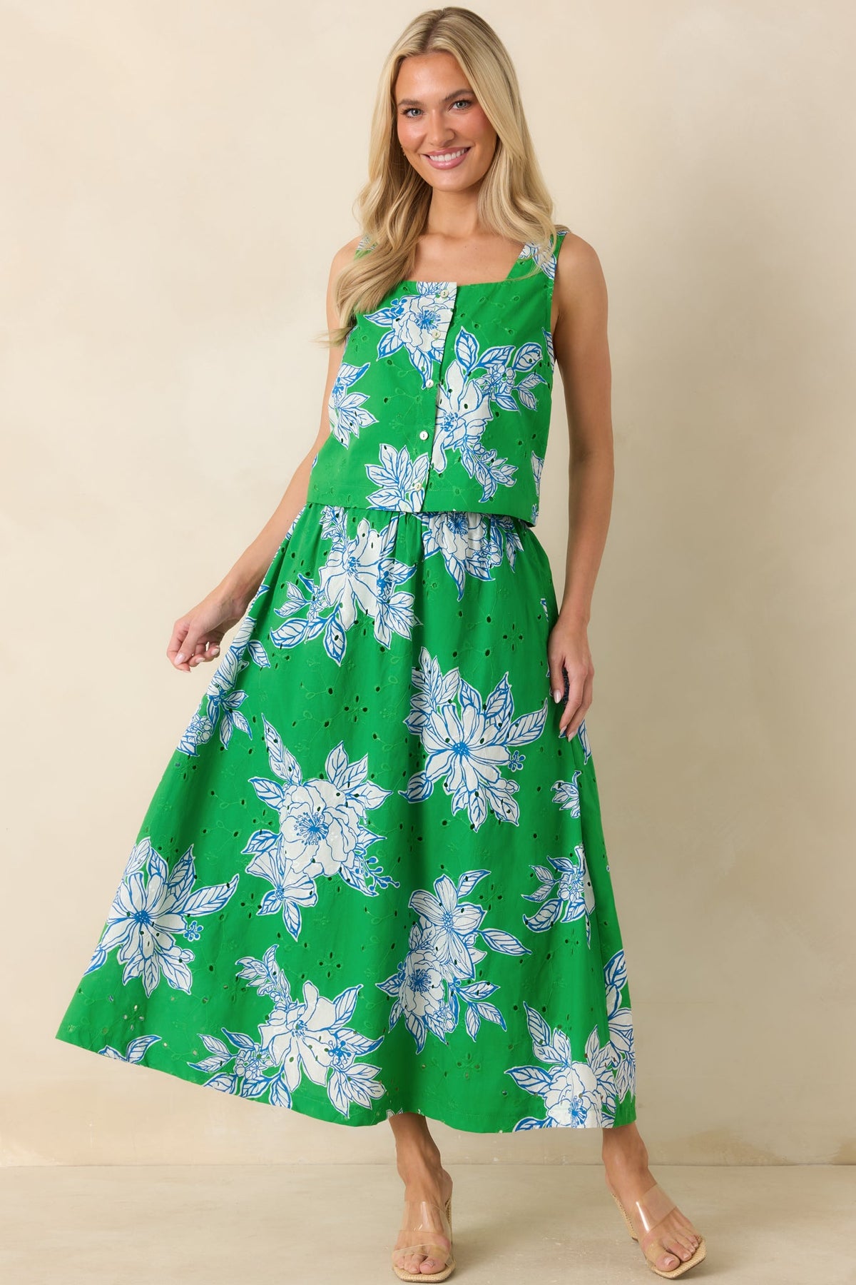 Just One of Those Days Green & White Floral Cotton Crop Top