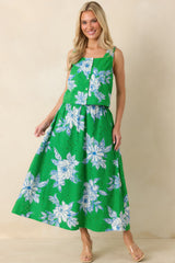 Just One of Those Days Green & White Floral Cotton Maxi Skirt