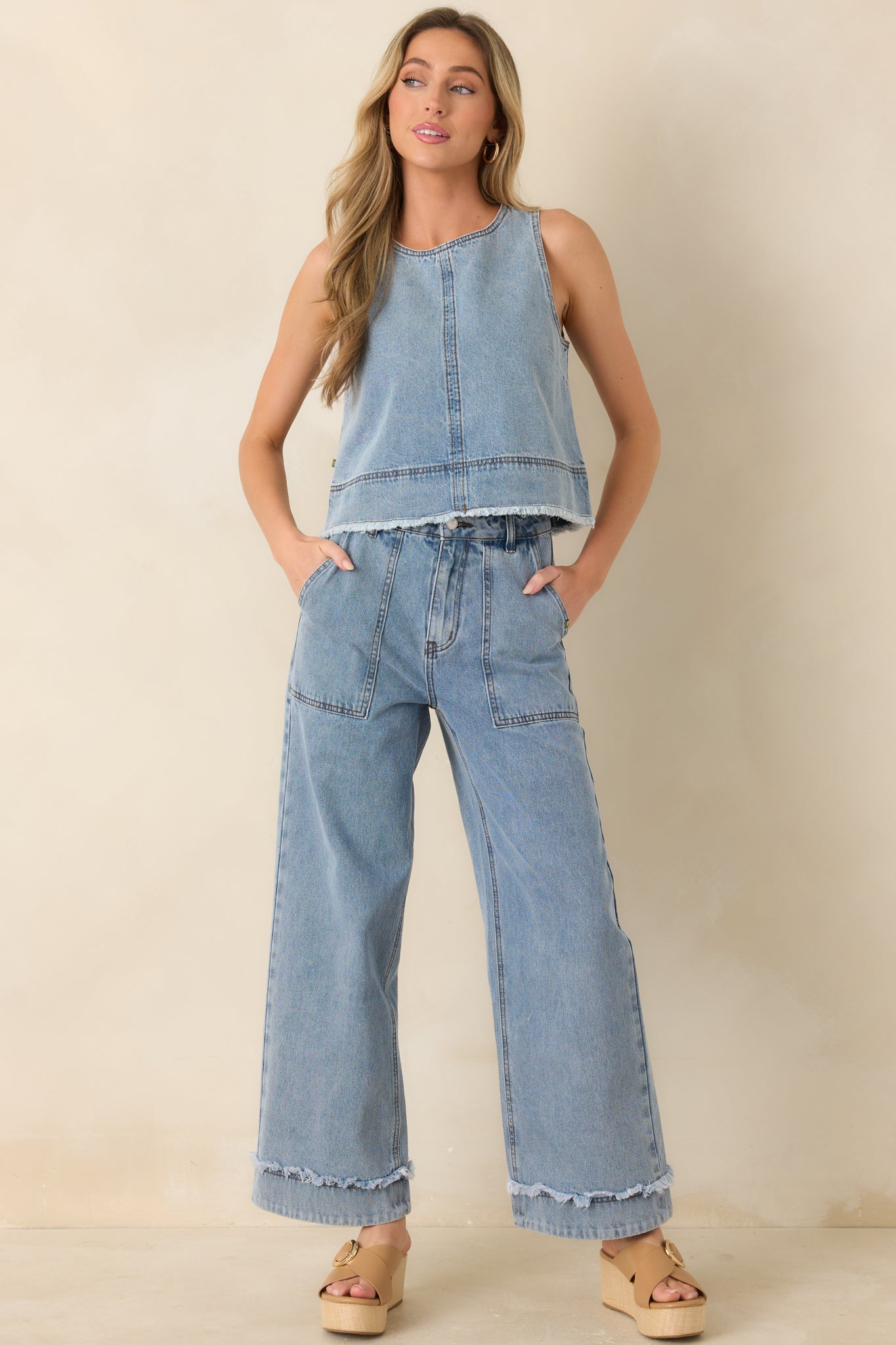 FRNCH Aqualina Light Wash Cotton Denim Top
