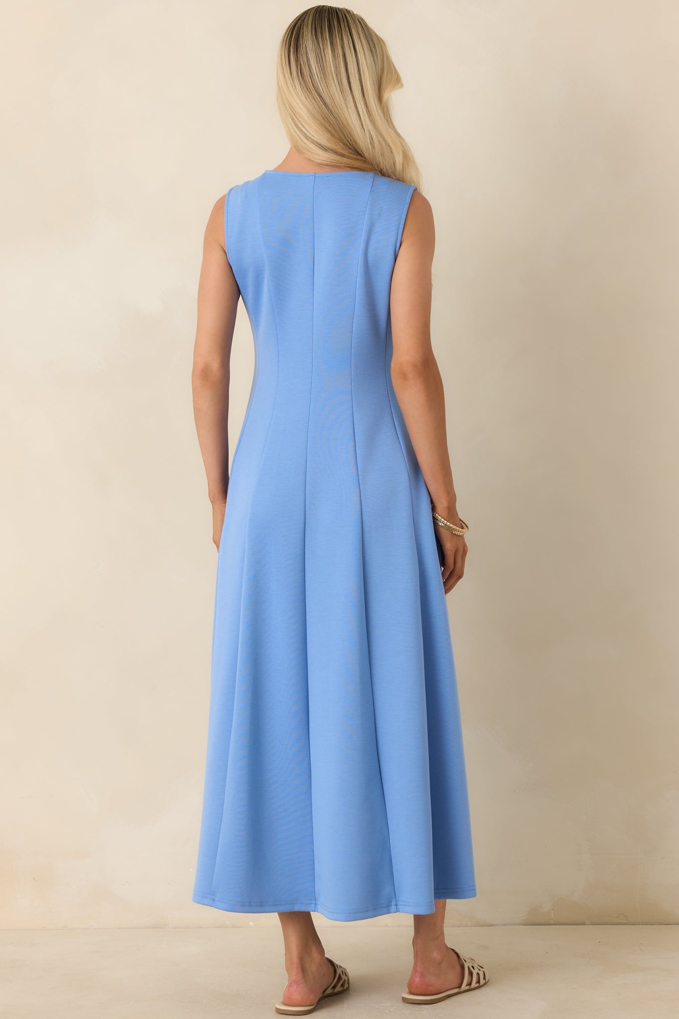 Soft Landing Light Blue Paneled Sleeveless Midi Dress