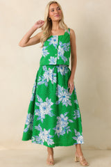 Just One of Those Days Green & White Floral Cotton Maxi Skirt