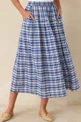 Fresh Air Feelings Blue Gingham Midi Skirt