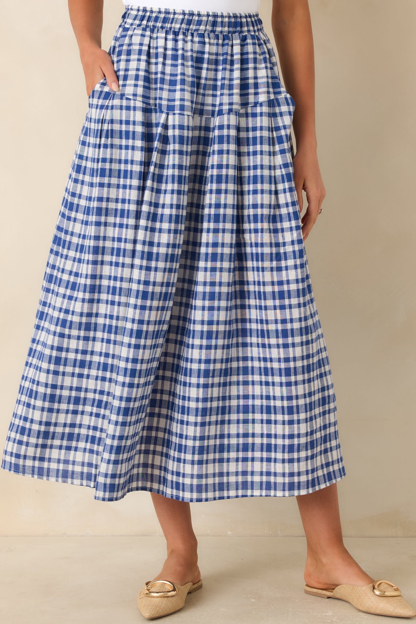 Fresh Air Feelings Blue Gingham Midi Skirt