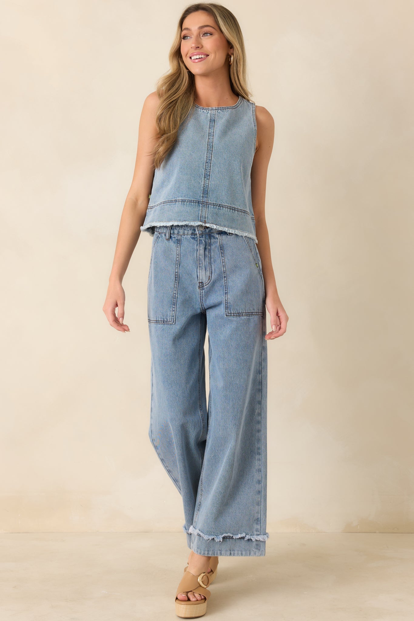 FRNCH Aqualina Light Wash Cotton Denim Top