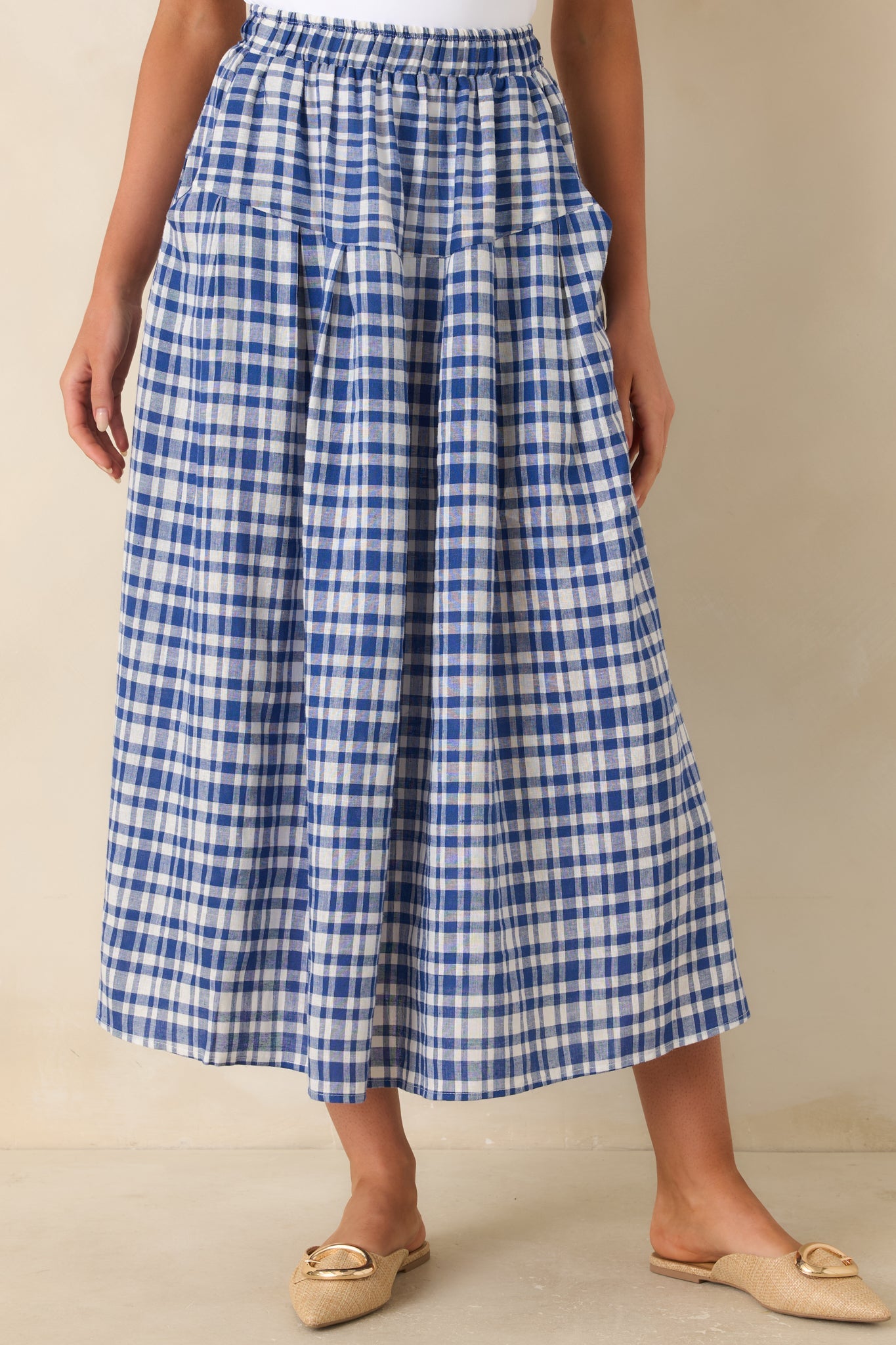 Fresh Air Feelings Blue Gingham Midi Skirt