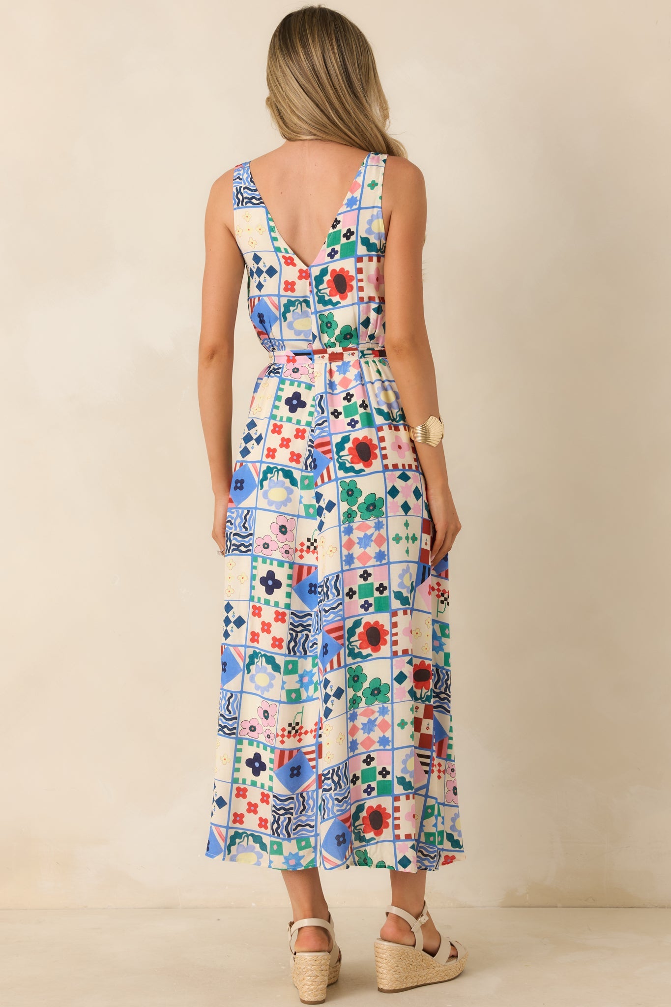 FRNCH Consordia Multi Patchwork Print Sleeveless Midi Dress