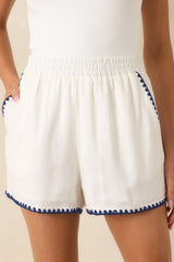 Picnic Table Stories Ivory & Navy Contrast Stitch Shorts