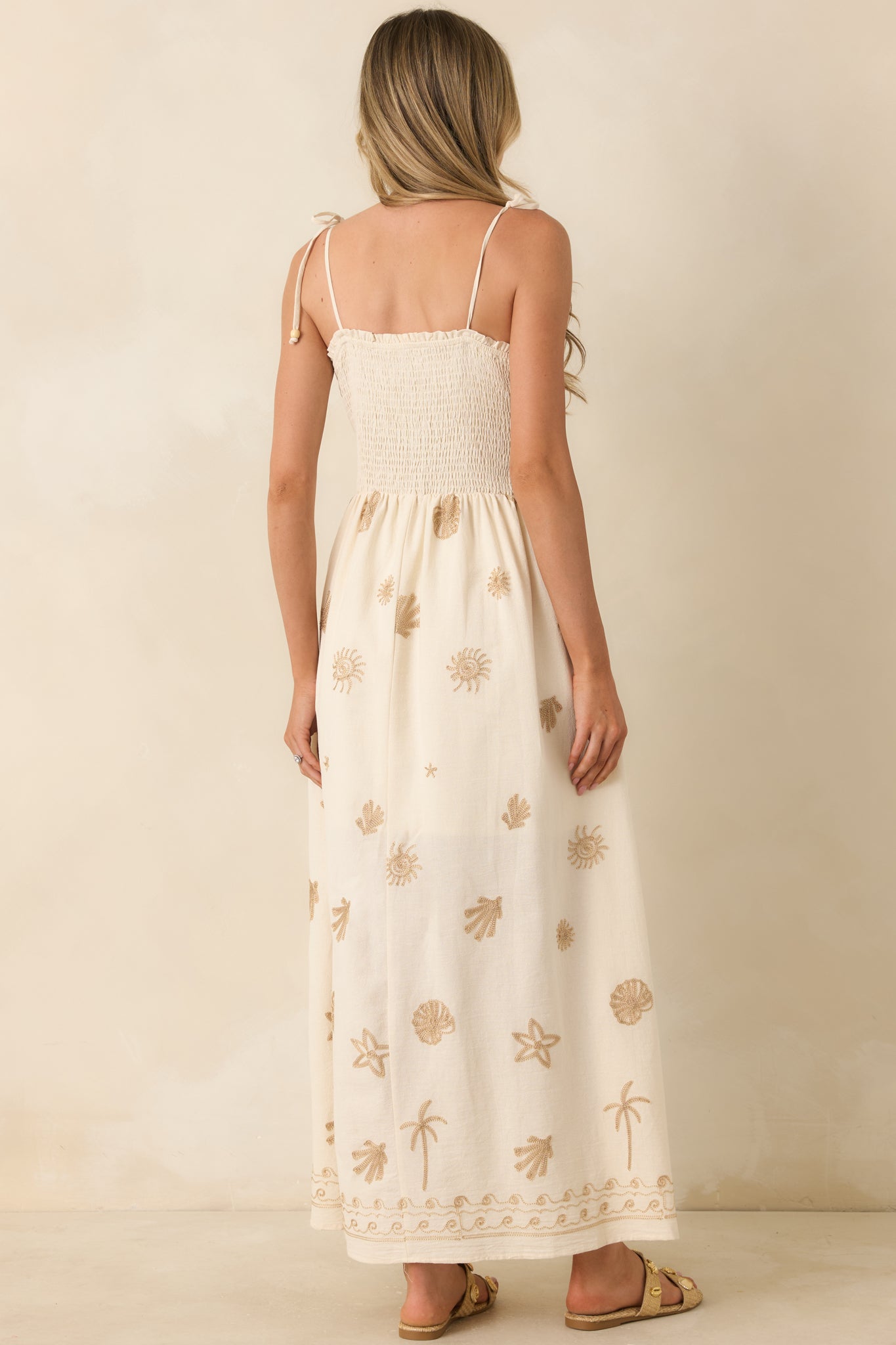 Toes In the Sand Ivory Embroidered Cotton Maxi Dress