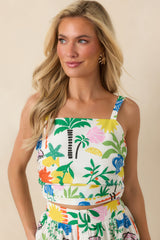 Paradisa Caicos White Multi Cotton Coastal Resort Print Crop Top