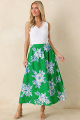 Just One of Those Days Green & White Floral Cotton Maxi Skirt