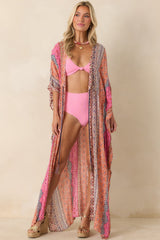 In The Salty Air Pink Coral Multi Print Cover Up Maxi Dress