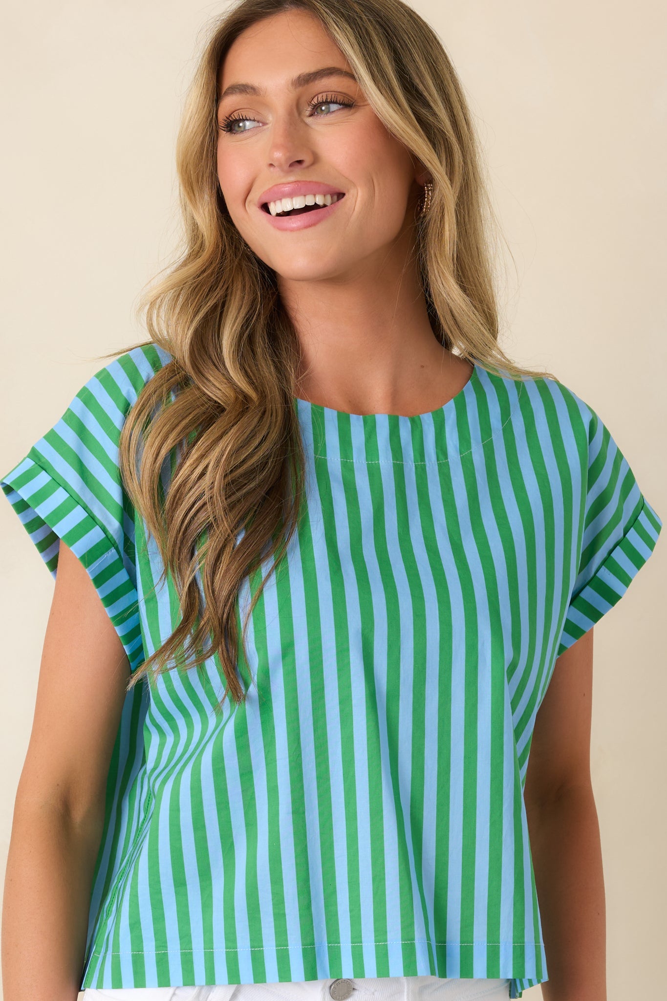 Making Moves Blue & Green Stripe Boxy Cotton Top