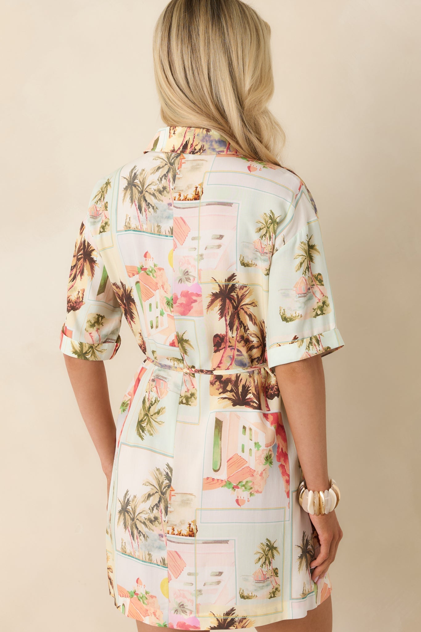 MINKPINK Dolce Multi Vintage Postcard Print Mini Shirtdress