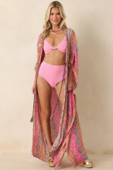 In The Salty Air Pink Coral Multi Print Cover Up Maxi Dress