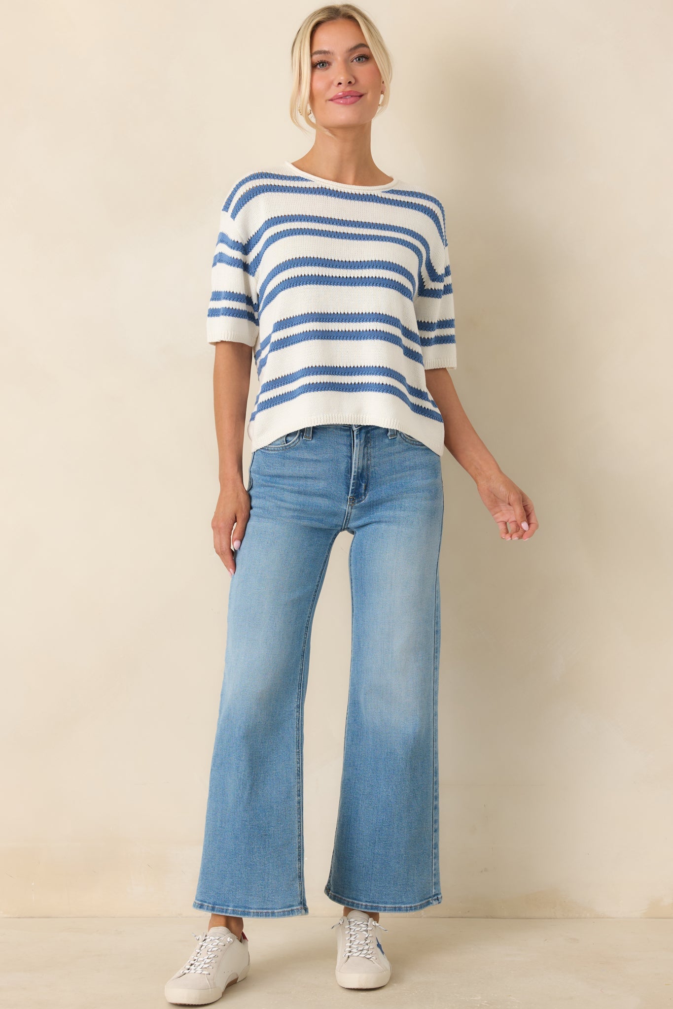 Z Supply Prado Lake Blue Stripe Sweater Top