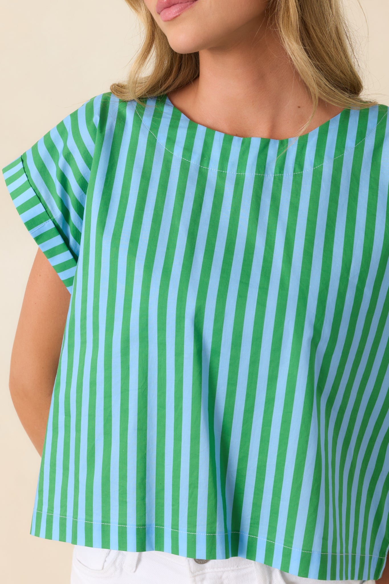 Making Moves Blue & Green Stripe Boxy Cotton Top