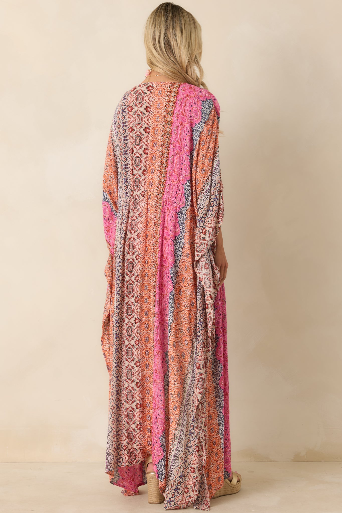 In The Salty Air Pink Coral Multi Print Cover Up Maxi Dress