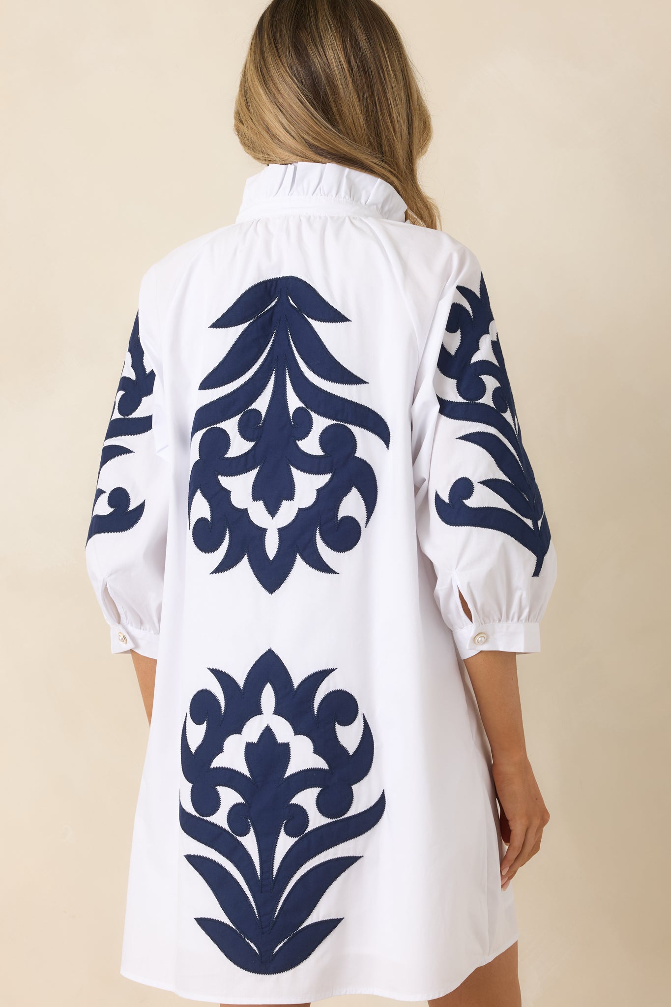 Bold Impressions White & Navy Contrast Detail Tunic Mini Dress