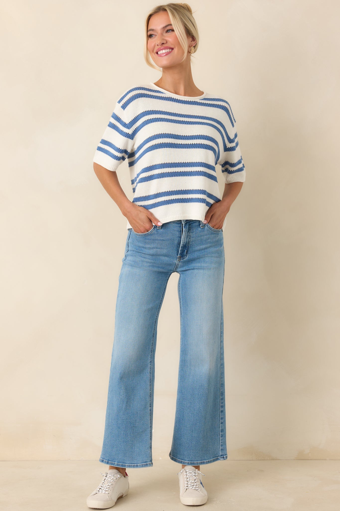 Z Supply Prado Lake Blue Stripe Sweater Top
