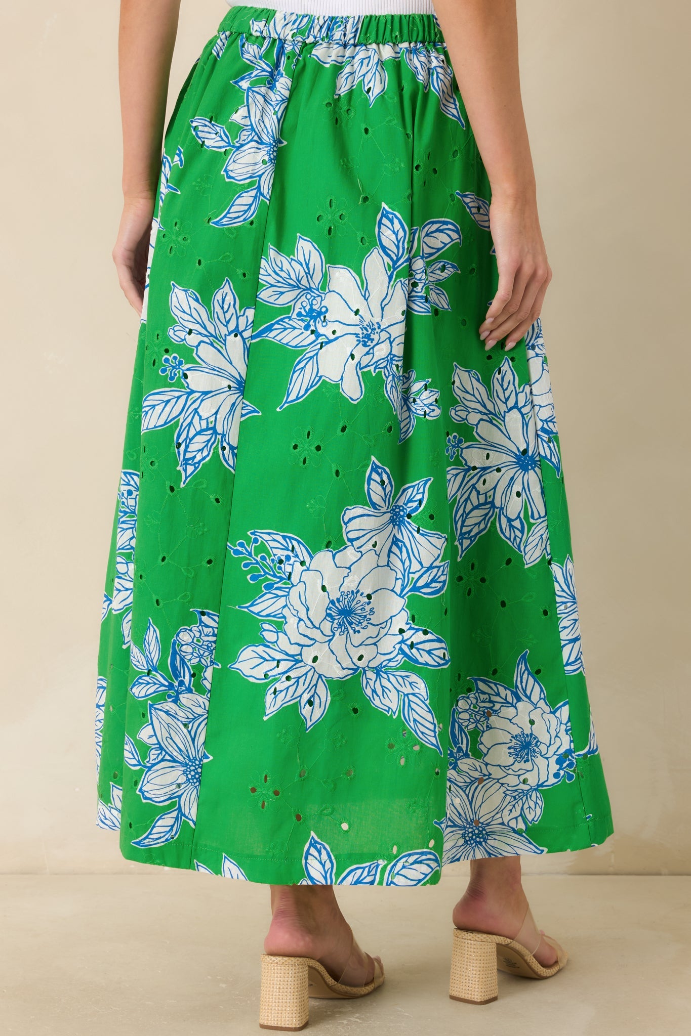 Just One of Those Days Green & White Floral Cotton Maxi Skirt