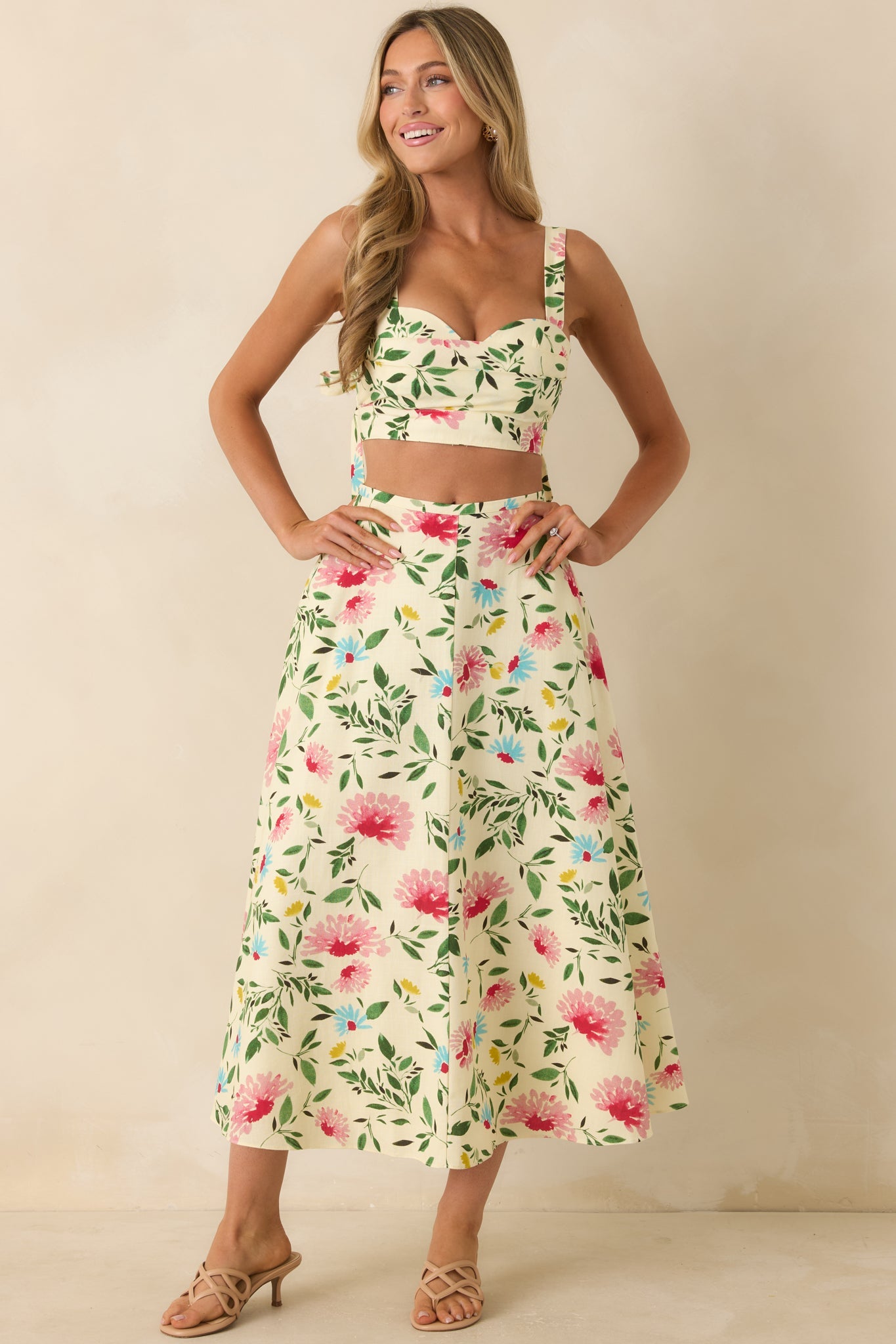 ASTR The Label Yellow Multi Floral Midi Skirt