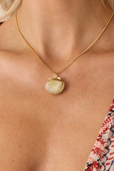 Drift to the Sea Gold Shell Pendant Necklace