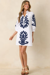 Bold Impressions White & Navy Contrast Detail Tunic Mini Dress
