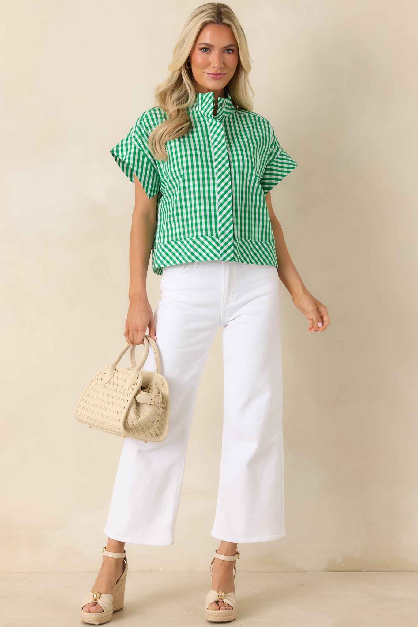 Clubhouse Cutie Green Gingham Cotton Cropped Top