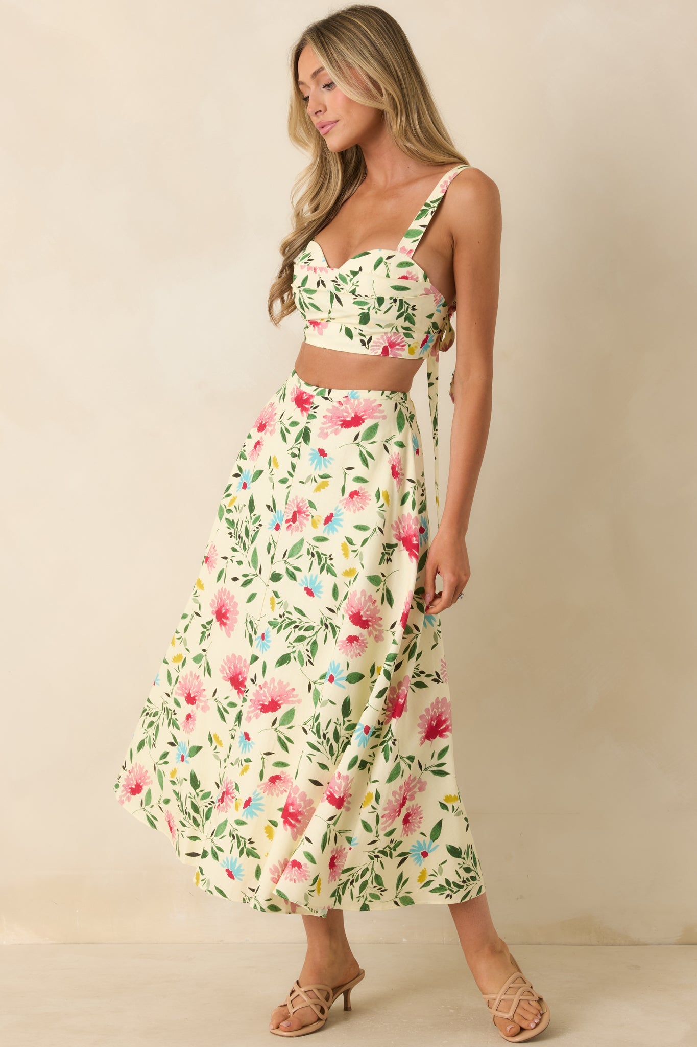 ASTR The Label Yellow Multi Floral Midi Skirt