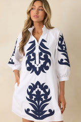 Bold Impressions White & Navy Contrast Detail Tunic Mini Dress