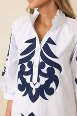 Bold Impressions White & Navy Contrast Detail Tunic Mini Dress