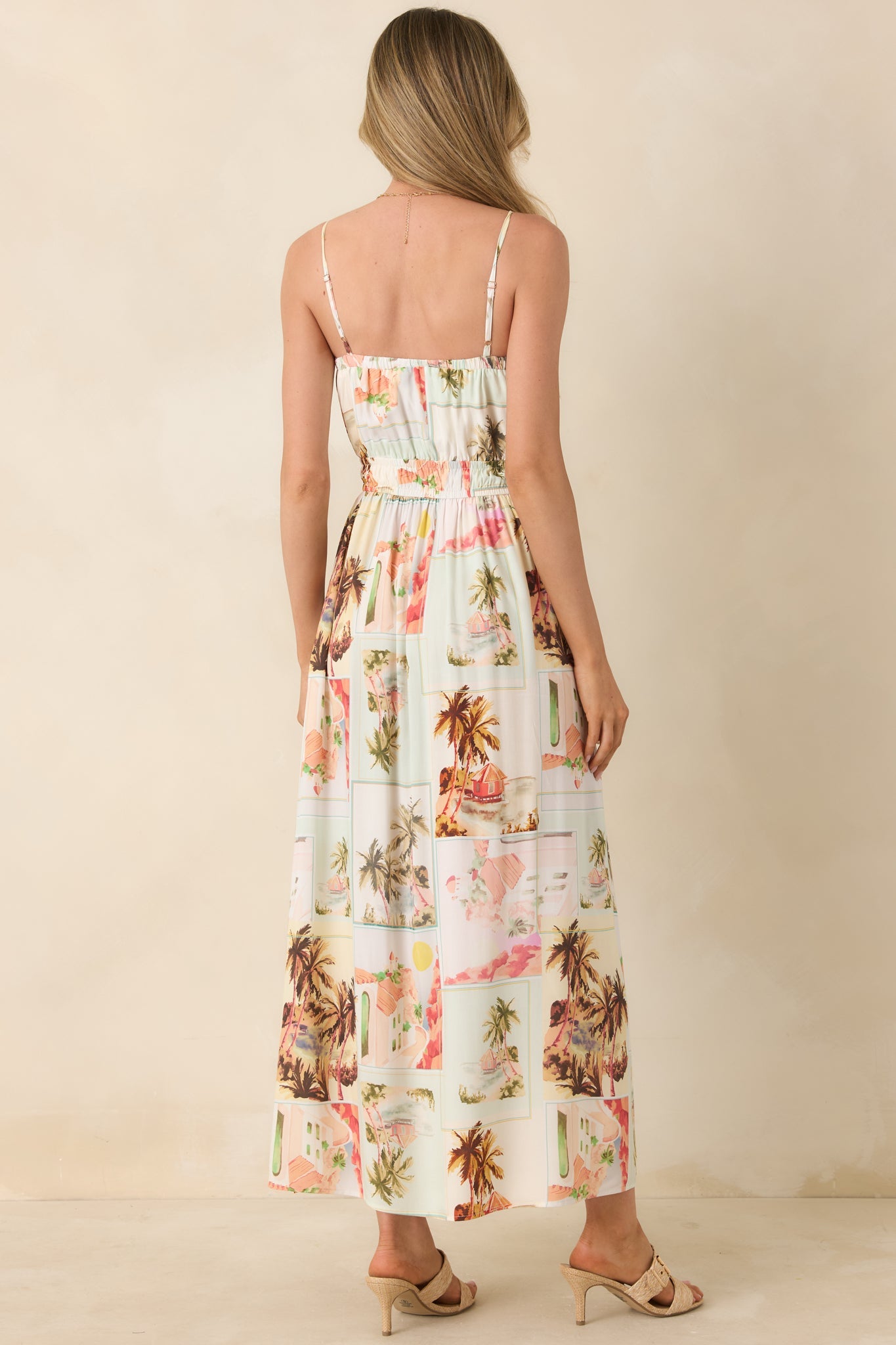 MINKPINK Dolce Multi Vintage Postcard Print Midi Sundress