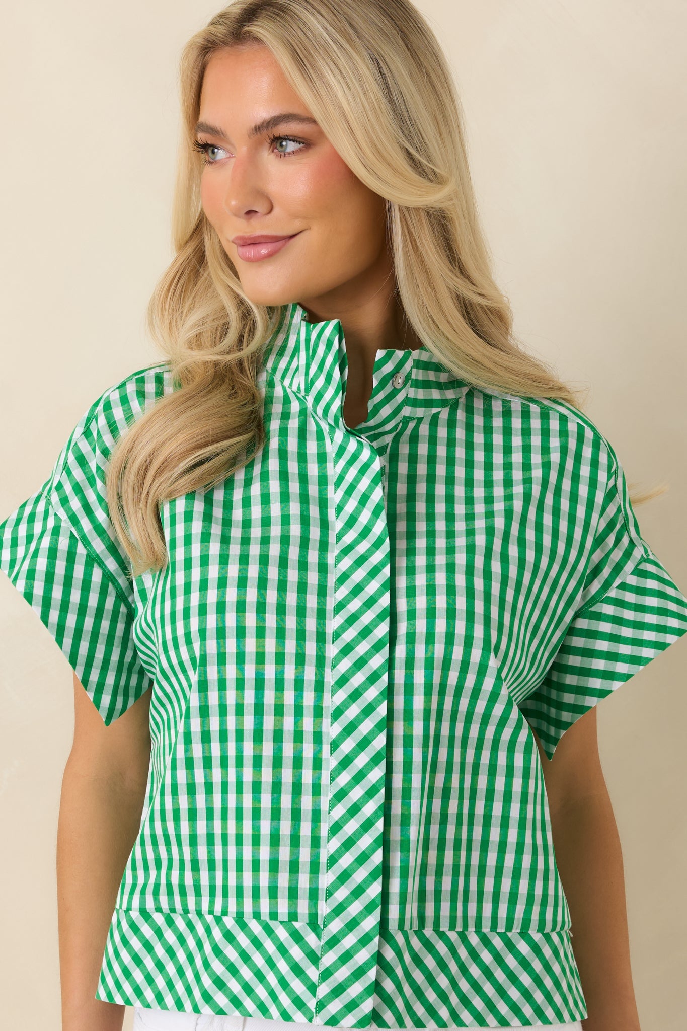 Clubhouse Cutie Green Gingham Cotton Cropped Top