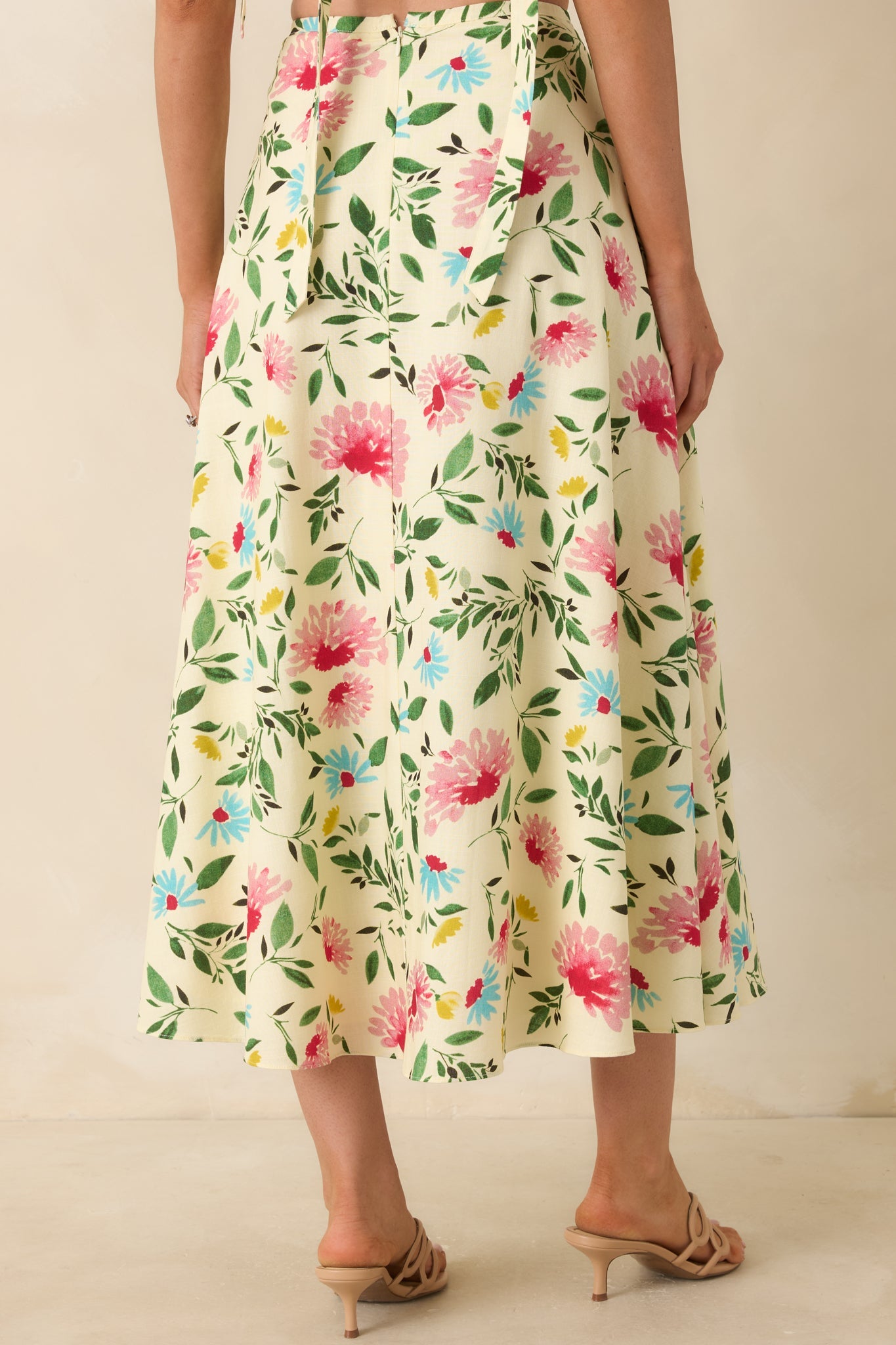 ASTR The Label Yellow Multi Floral Midi Skirt