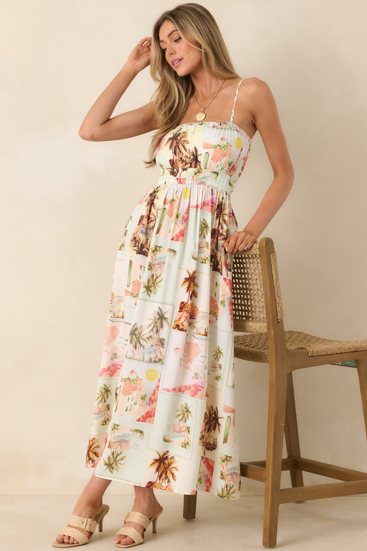 MINKPINK Dolce Multi Vintage Postcard Print Midi Sundress